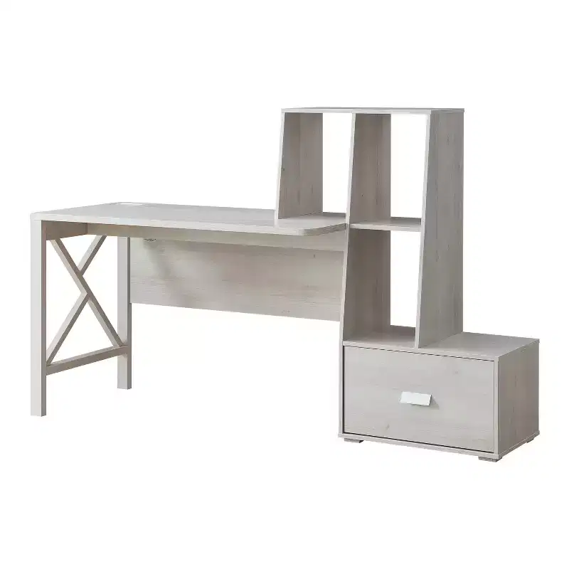 Senda Multi Storage Desk White Oak - HOMES: Inside + Out: Transitional Style, USB Charging, Open Shelves