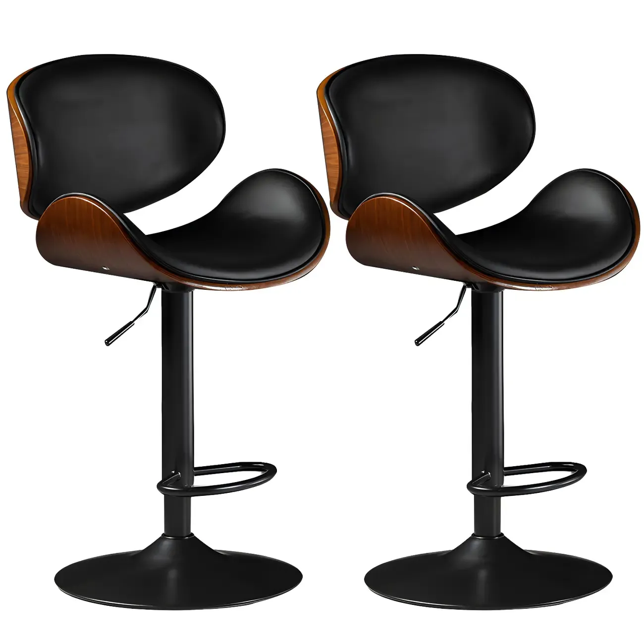 Modern Adjustable Leather Swivel Bar Stools with Backs