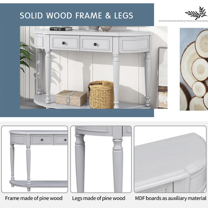 Retro Circular Curved Design Console Table with Open Style Shelf