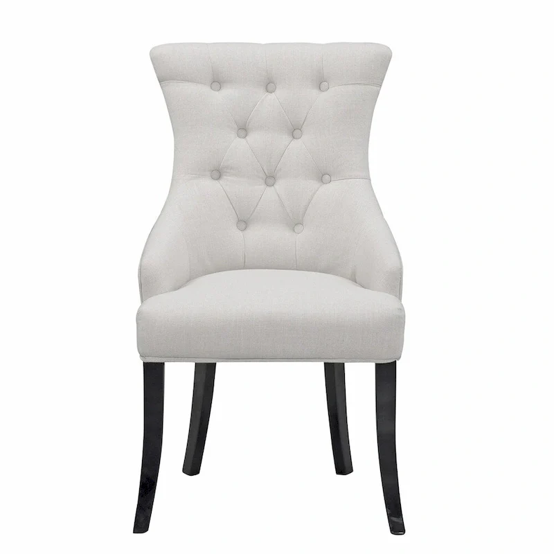 Beige Fabric Dining Chair Wing Chair with Tufted Buttons
