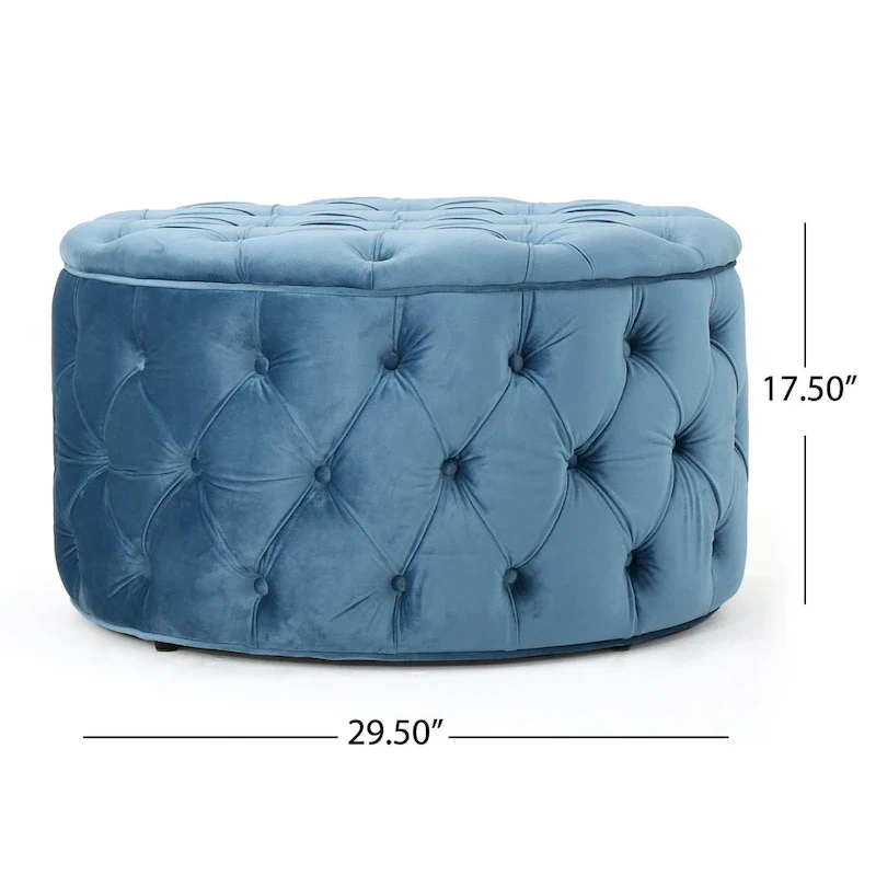 Modern Glam Tufted Velvet Round Ottoman