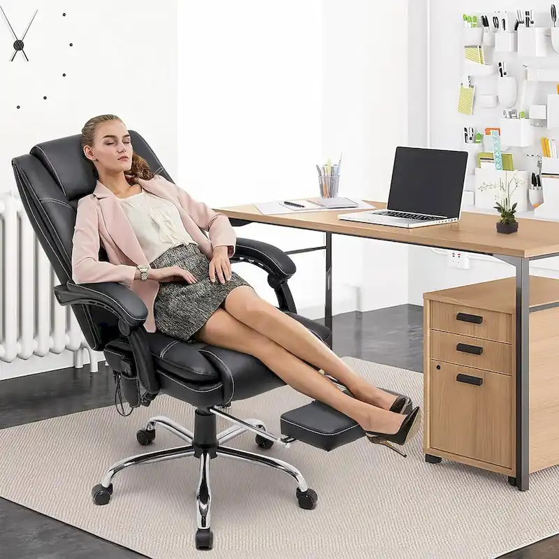 Ergonomic Heated Executive Office Chair with 2/4/6-Point Massage, Retractable Footrest, and PU Leather