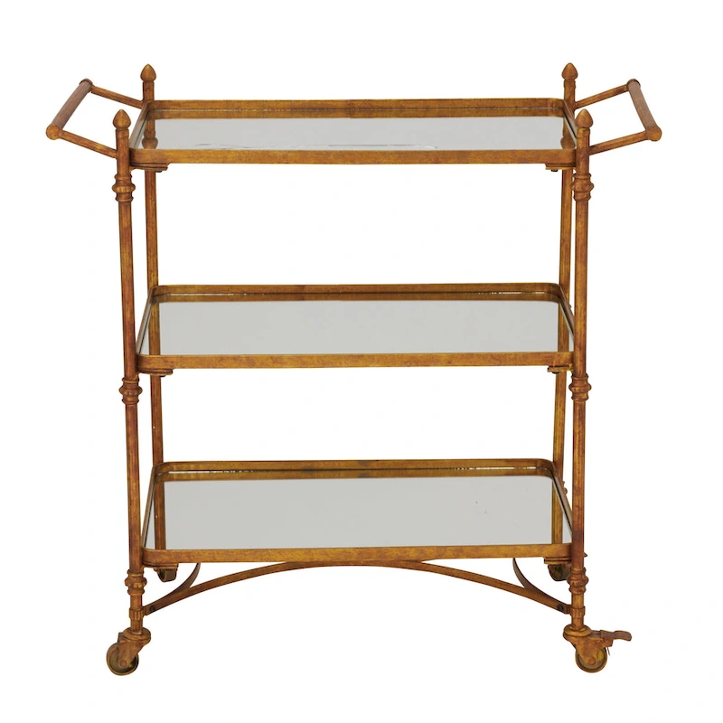 Metal Rolling 3 Mirrored Shelves Bar Cart with Handles - Brass -  - 18W x 35L x 33H