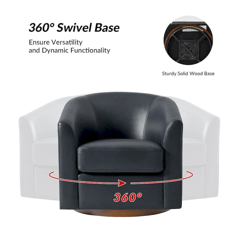 Swivel Barrel Chair, Modern Style, Genuine Leather – Brown / Sage / Camel, Single