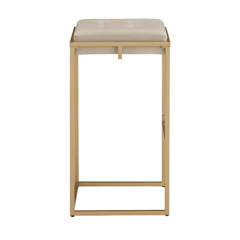 Backless Velvet Button-Tufted Bar Stool with Gold Metal Base & Footrest – Beige / Blue / Green, Counter / Bar Height