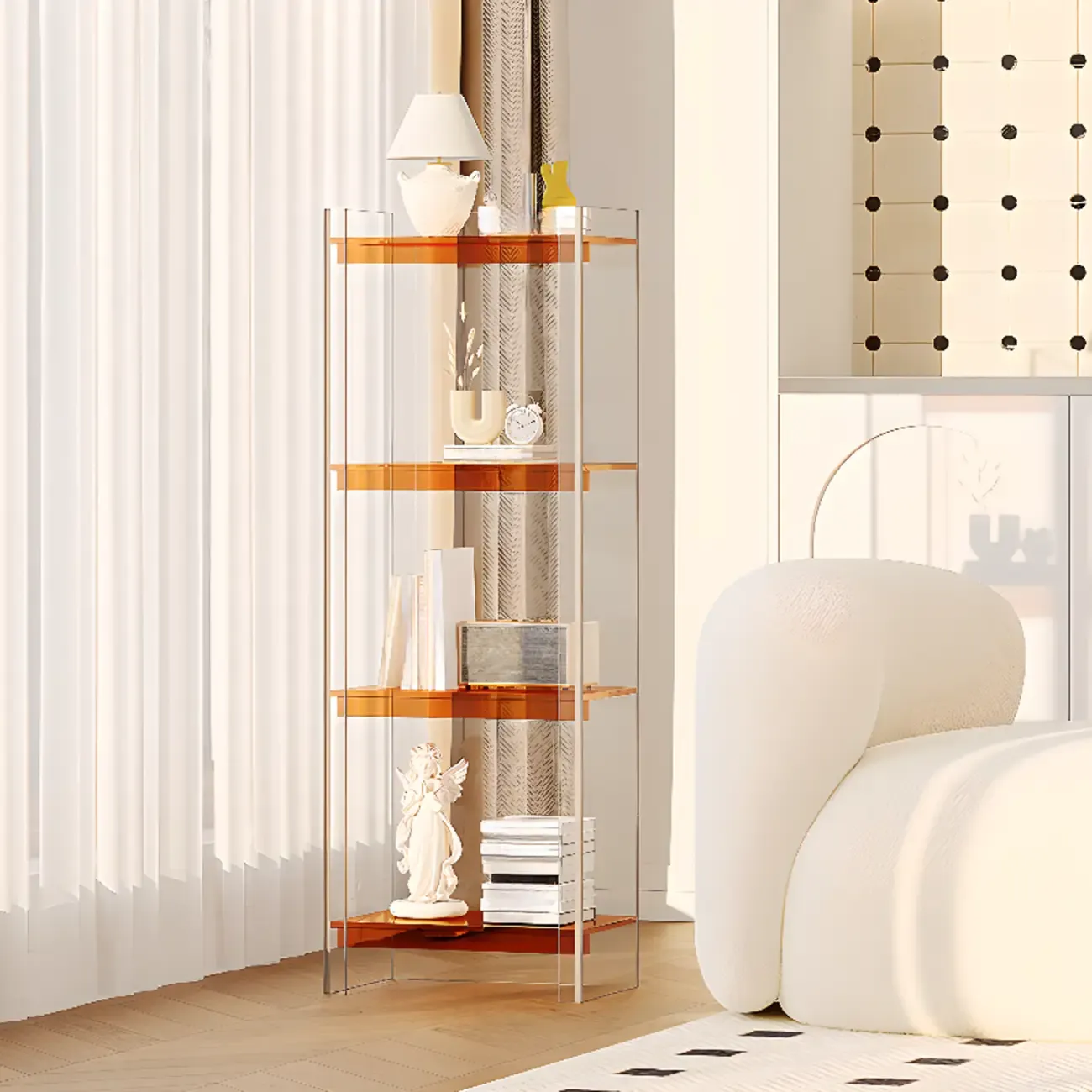 Minimalism Clear Acrylic 4-Tier Vertical Narrow Bookcase