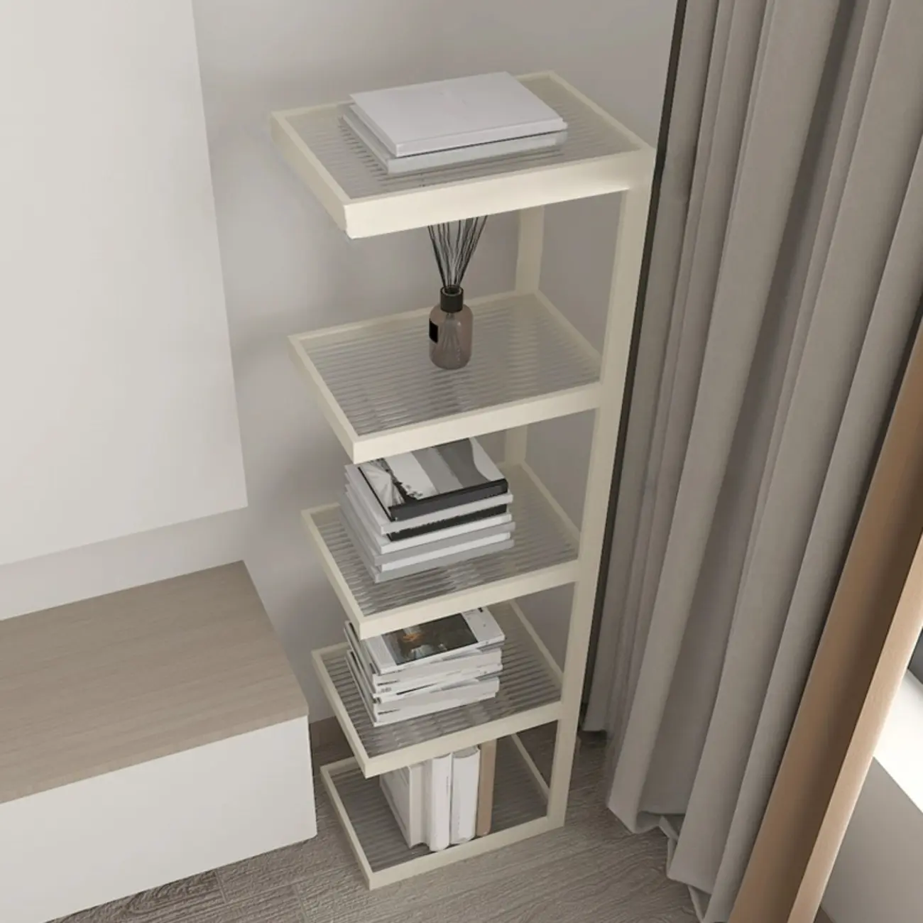 Extra Tall Simple Glass Top and Steel 3 Shelves Nightstand