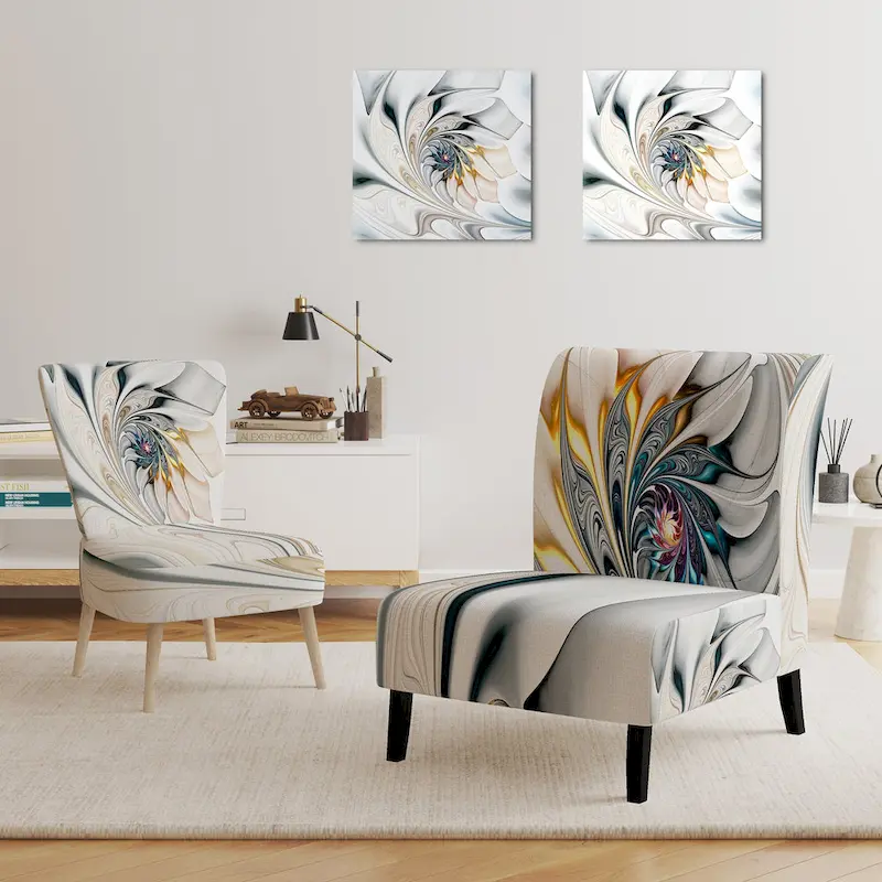 White Stained Glass Floral Upholstered Floral Accent Chair