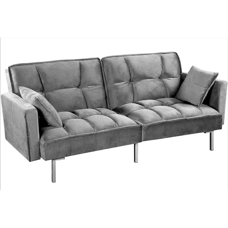 Regal Convertible Sleeper Sofa Bed Velvet Pull Out Couch with Mid-Century Style Tufted Design and Metal Legs