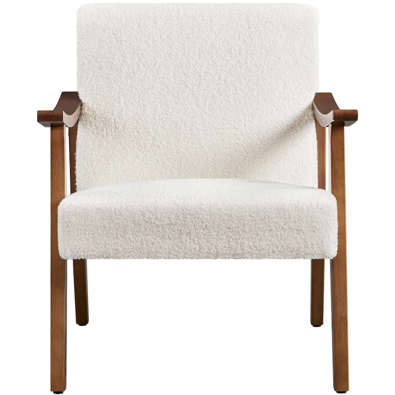 Yaheetech Upholstered Accent Chair Boucle Armchair with Solid Wood Legs - 24.5 L  28 W  29 H