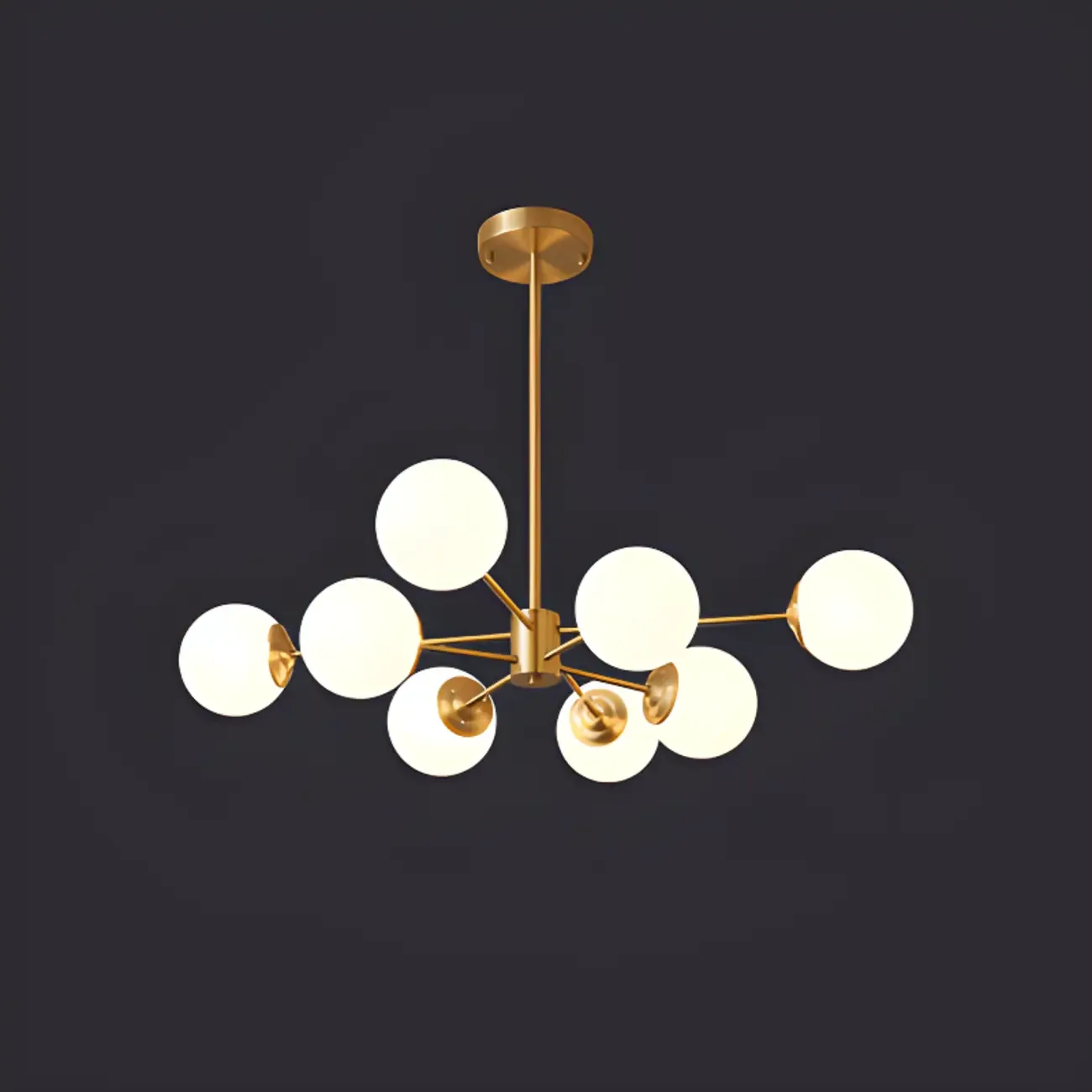 Modern Gold Sputnik Chandelier with White Glass Globe