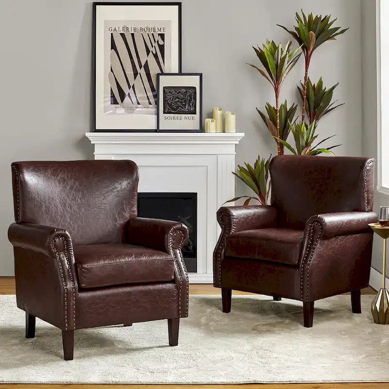 Levi Vegan Transitional Armchair with Rolled Arms Set of 2