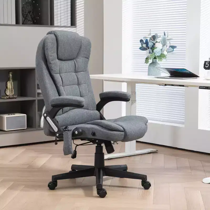 6 Point Vibrating Massage Office Chair with Heat, Linen High Back Massage Desk Chair with Reclining Backrest