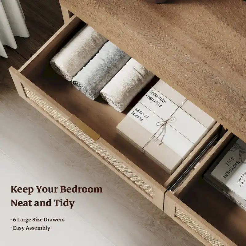 Set of 2 Elegant Right Angled Dresser with 6 Rattan Woven Drawers