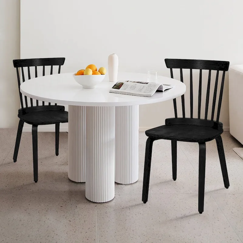 Farmhouse Spindle-back Windsor Dining Chairs with Bentwood Legs, Black - 33.5H x 17.72W x 19.7D