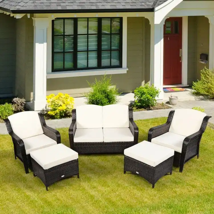 5 Pieces Patio Rattan Sofa Set with Cushion and Ottoman - 51 x 33.5 x 33 (L x W x H)
