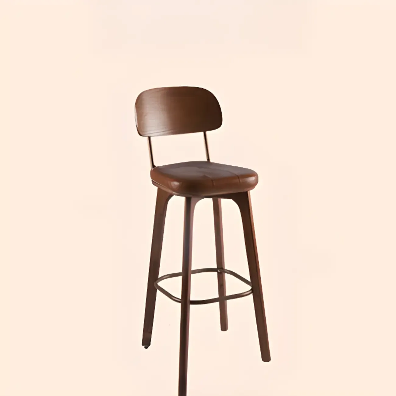 Mid-Century Modern Leather Square Bar Height Stools with Backs