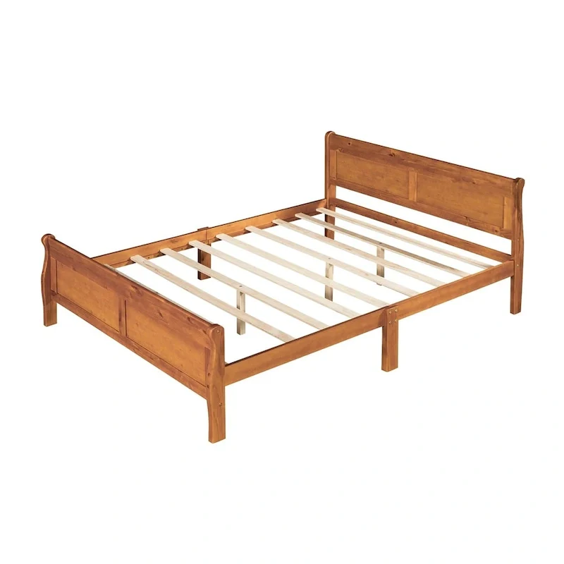 Wood Twin Sleigh Bed with Headboard and Footboard