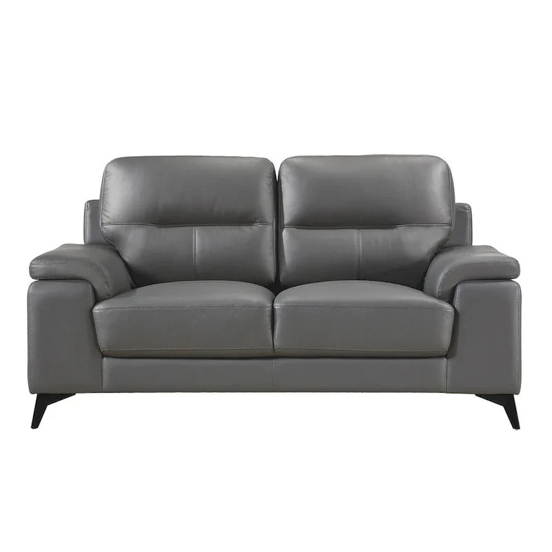 67 Inch Loveseat, Dark Gray Top Grain and Faux Leather, Metal Legs