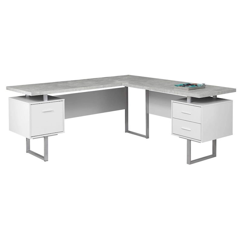 71 Grey L-Shape Computer Desk With Three Drawers