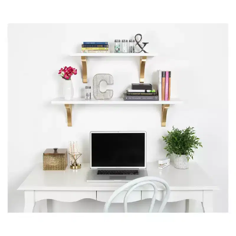 24" x 9" Corblynd Traditional Wood Wall Shelf White/Gold - Kate & Laurel: Bracket Shelf, Open Shelving Design, Includes Brackets