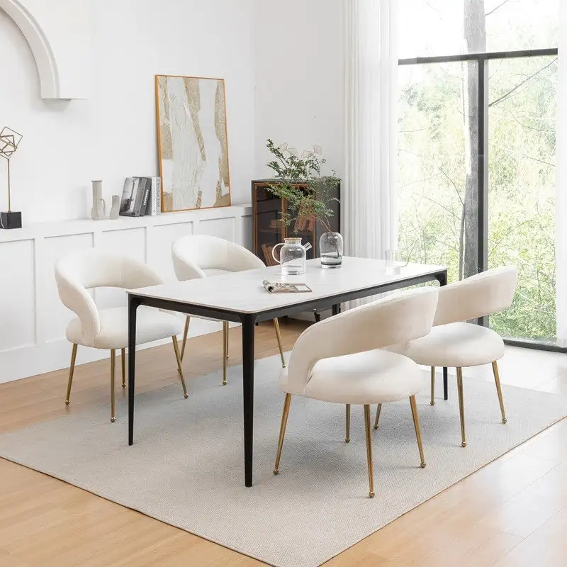 Mid Century Modern Velvet Upolstered Open-Back Dining Chair Set of 4