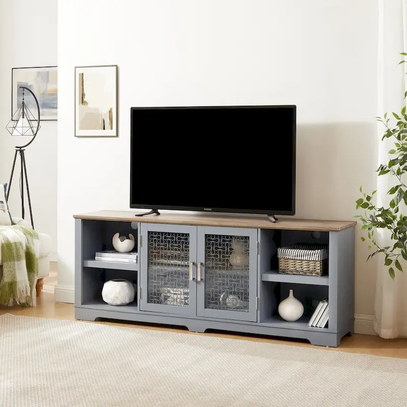 70-Inch TV Stand with Storage Cabinet and Cable Management