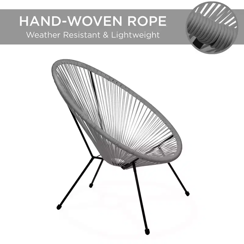 Best Choice Products 3-Piece All-Weather Patio Acapulco Bistro Furniture Set w/ Rope, Glass Top Table