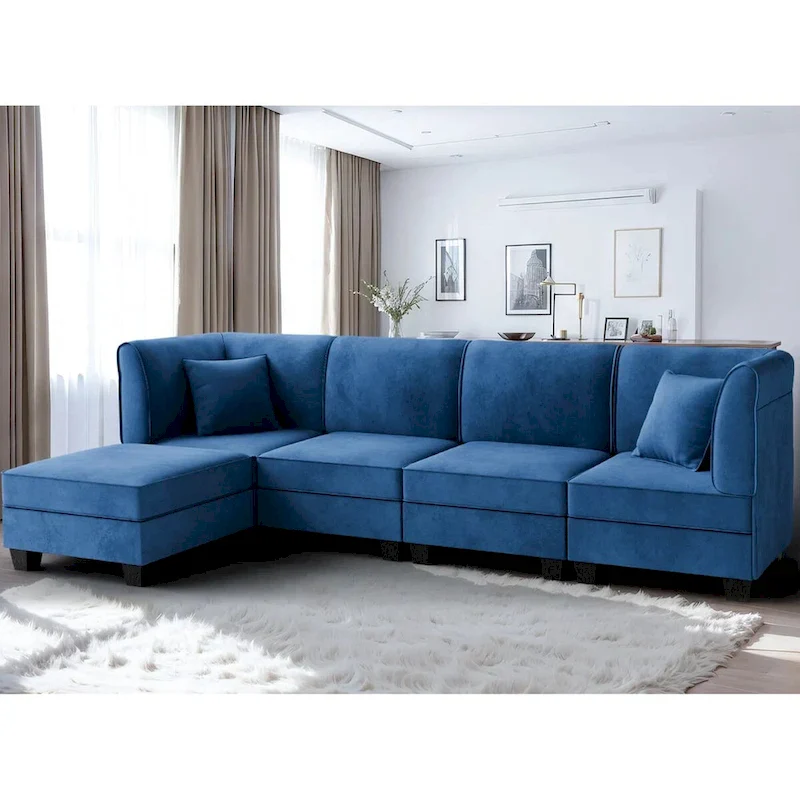 Futzca Sectional Couch Modular Sofa, 116 Velvet L-Shaped Couch Sofa