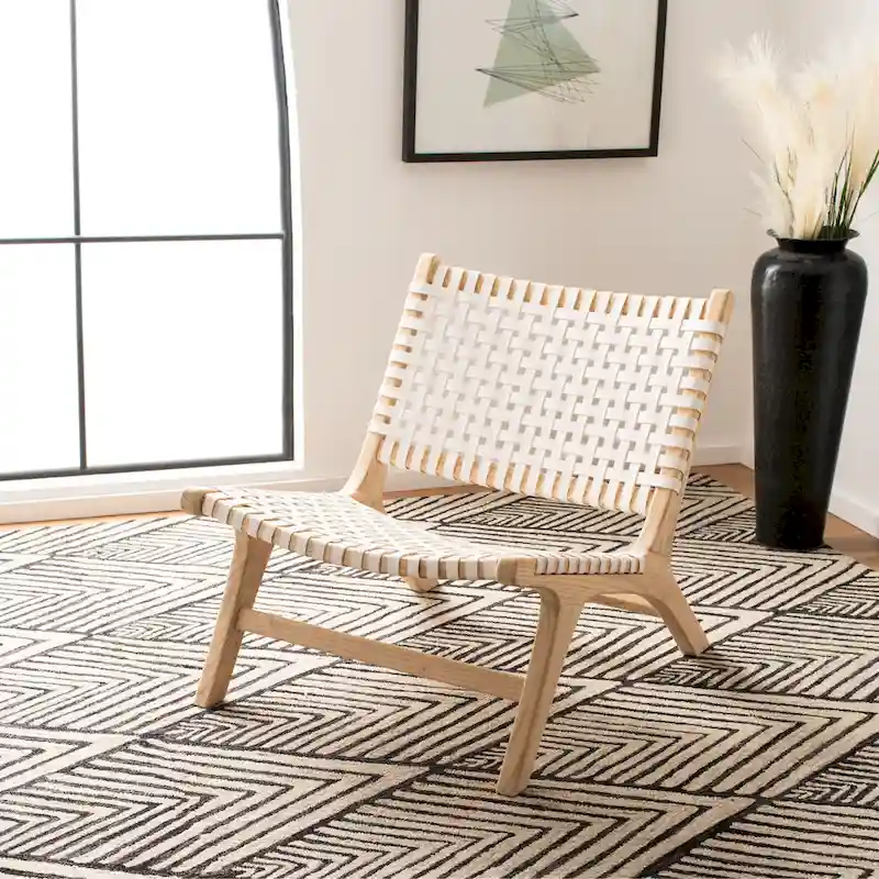 SAFAVIEH Theodora Leather Woven Accent Chair - 25.2  W x 31.5  L x 26.8  H - 25Wx31Dx27H