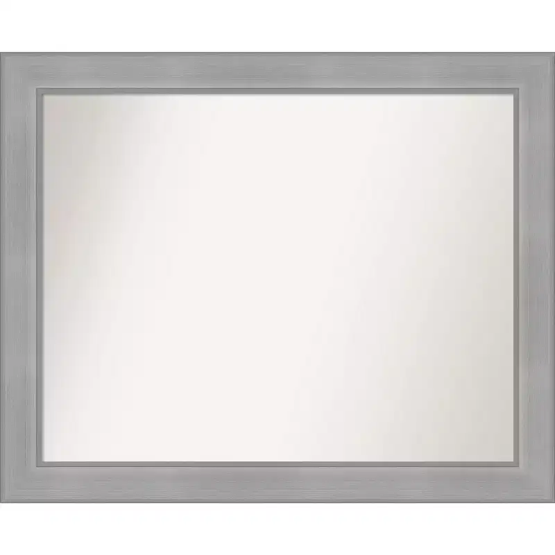 32" x 26" Non-Beveled Vista Brushed Nickel Wall Mirror - Amanti Art: Modern Rectangle, Polystyrene Frame