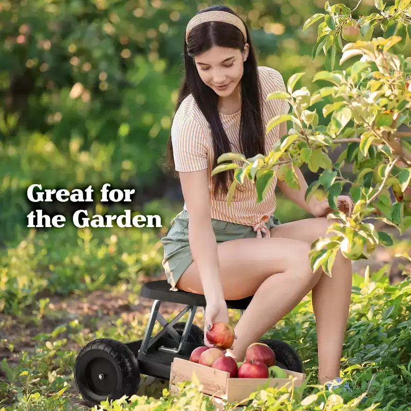 Garden Cart Rolling Stool Gardening Seat with Wheels and Tool Tray