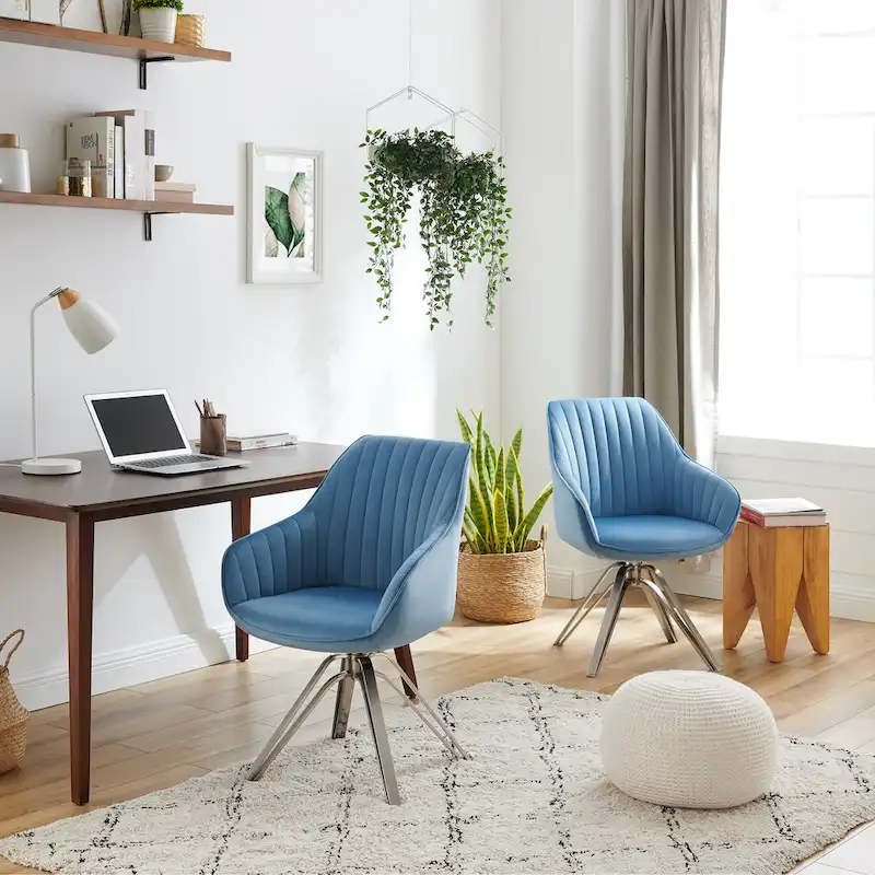 Art Leon Classical Velvet Swivel Office Accent Chair with Golden Legs