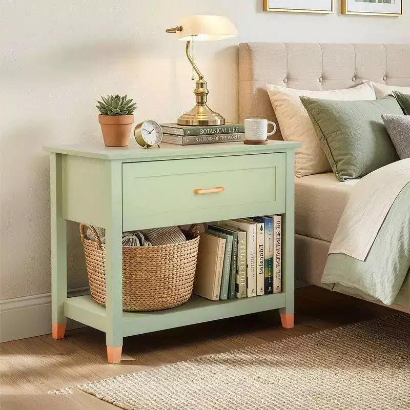 Karl Home Light Green P2 MDF Nightstand 1 Drawer 1 Shelf 29.5 Inch