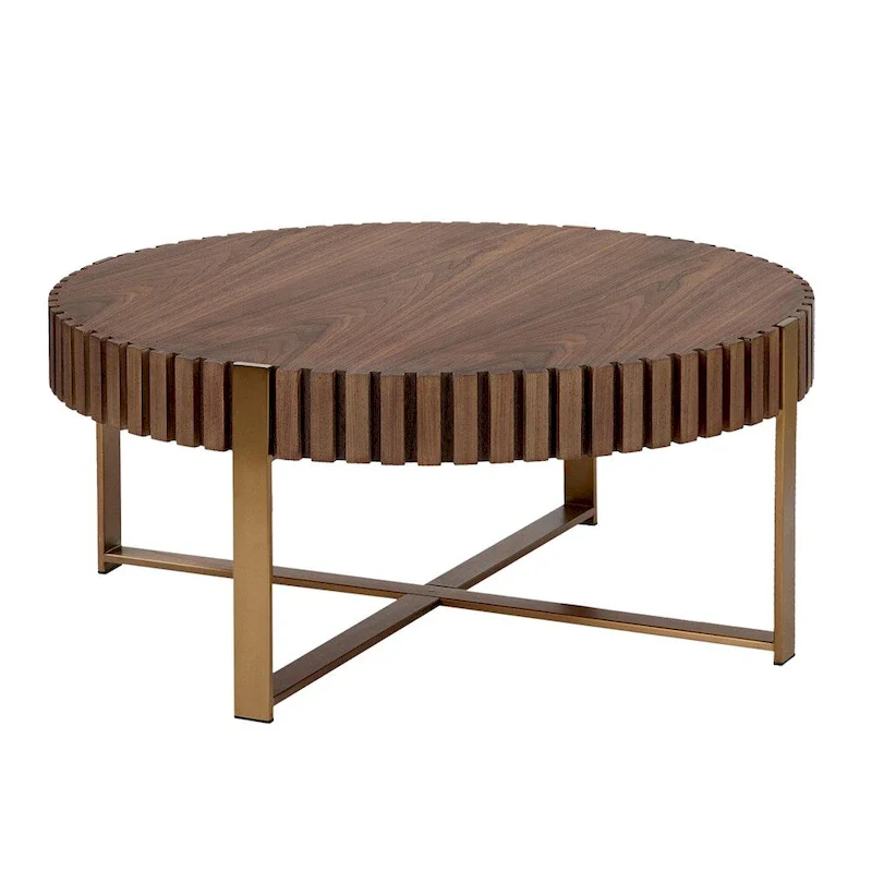 Modern 31.5 Round Coffee Table with Sturdy Metal Pedestal