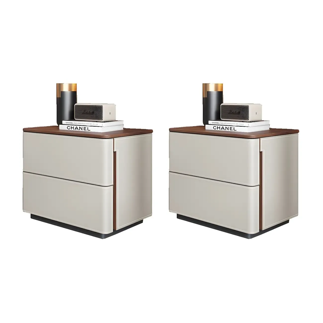 Modern Faux Leather Wood Top Drawers Nightstand
