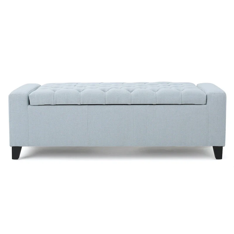 Light Blue Fabric Storage Ottoman Bench with Tufted Top – 51 Inch