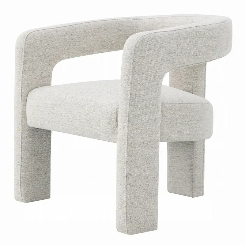 Side Dining Chair Set of 2, Textured Off White Boucle, Curved Back