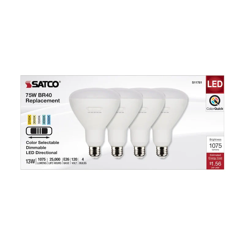 13W BR40 LED Medium Base CCT Selectable White Finish 90 CRI 120V 4 Pack
