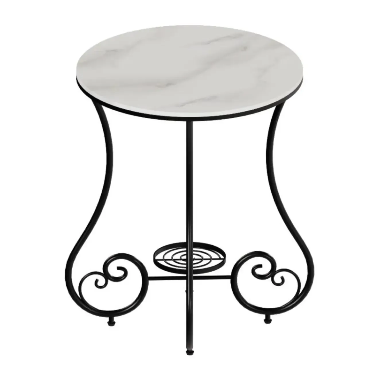 Modern Gloss Finish Steel Marble-Top Round Side Table