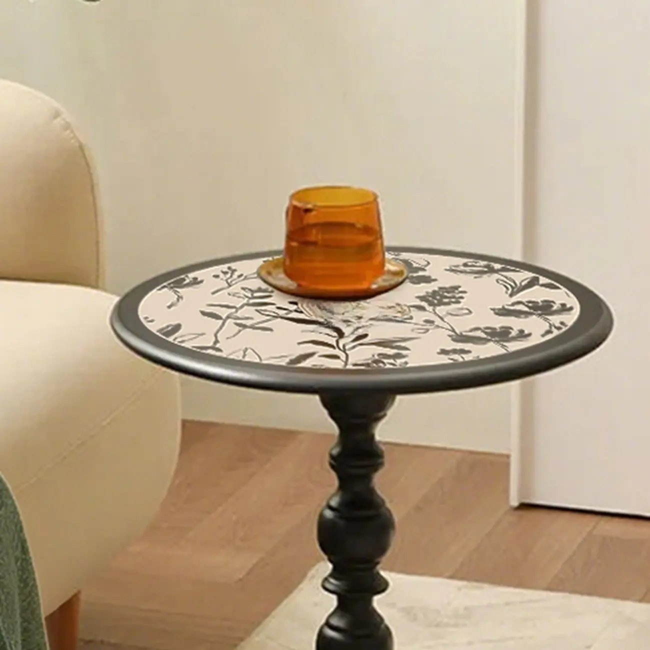 Modern Classic Iron Pedestal End Table Black-White