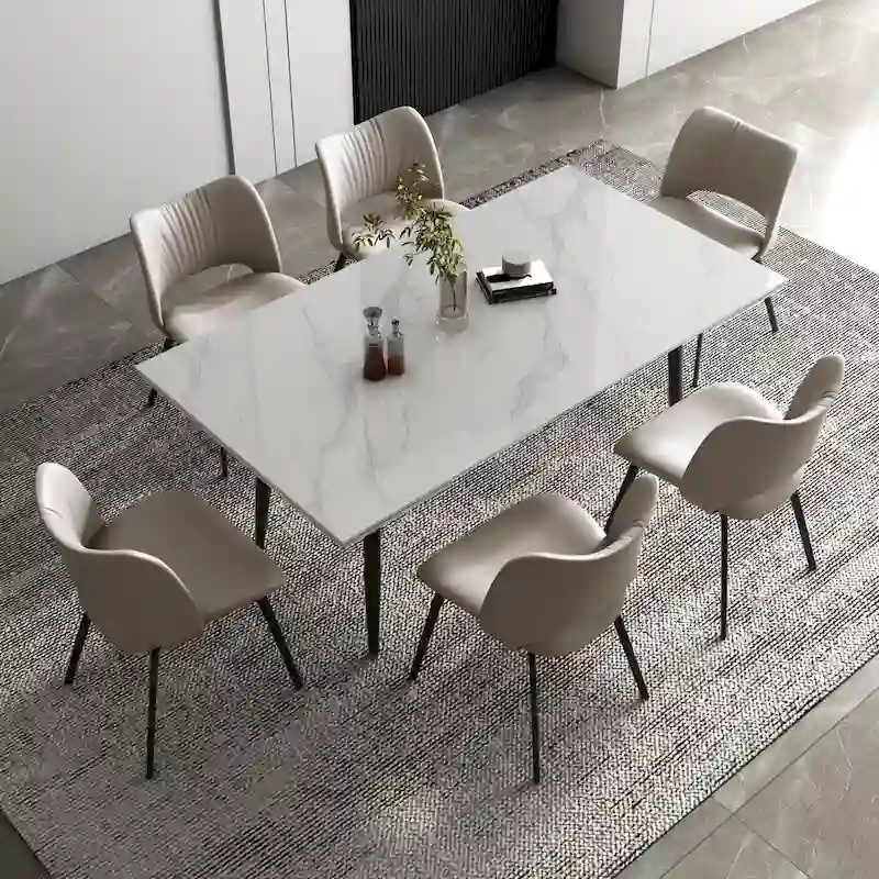 62.9 inch to 94.4 inch Extendable Dining Table Set with Sintered Stone Top 6 Chairs