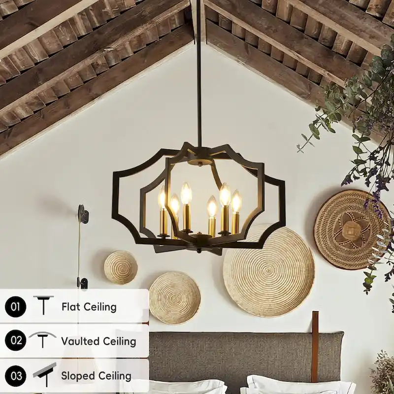 6-L Lantern Industrial Adjustable Metal Pendant Light Kitchen Island Chandelier - 11.8 x 21.3  - N/A