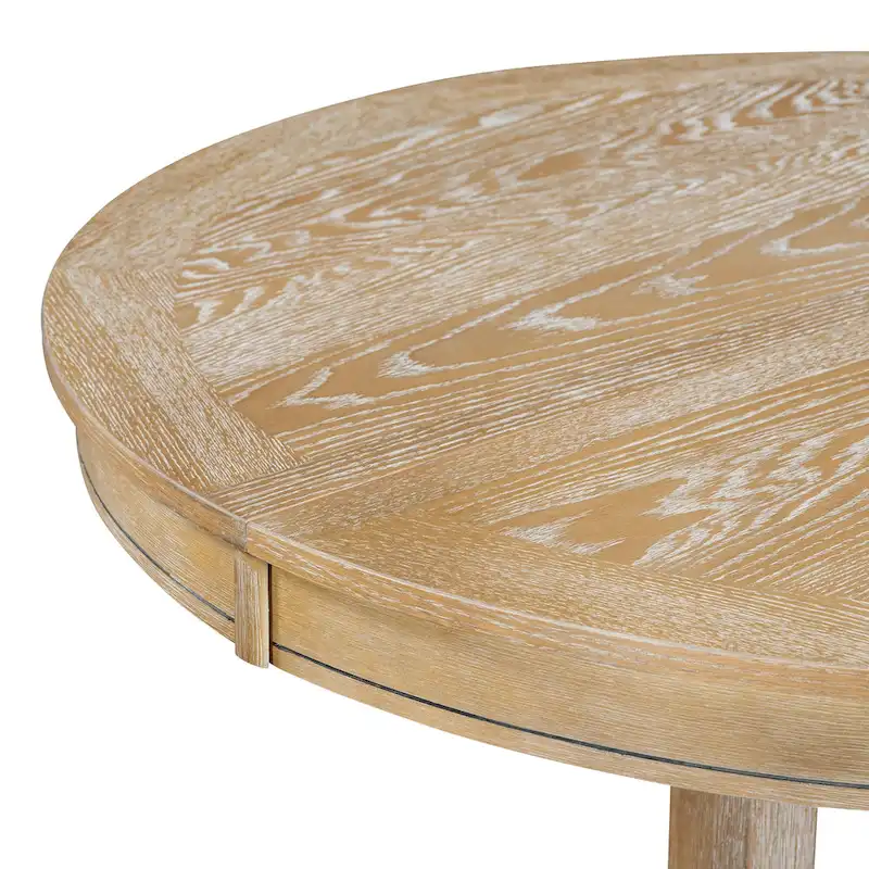 5 Pcs Wood Kitchen Furniture Set, Extendable Round Dining Table Set with Removable Leaf and 4 Upholstered Chairs