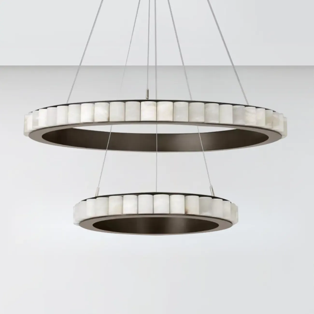Circular 2-layer Modern Alabaster Steel Pendant Chandelier