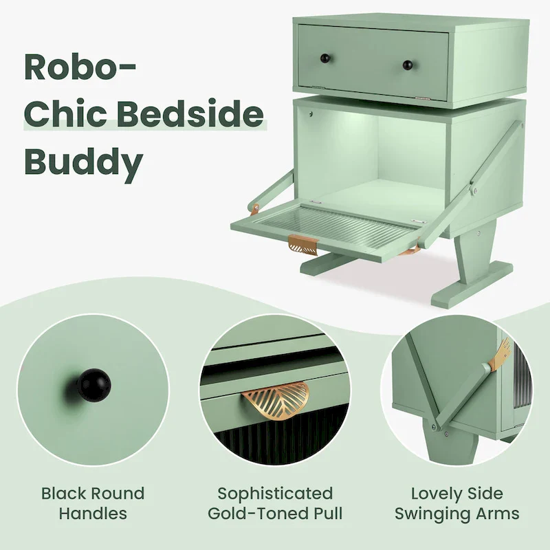 Nightstand with Rotating Drawer and LED Light Strip