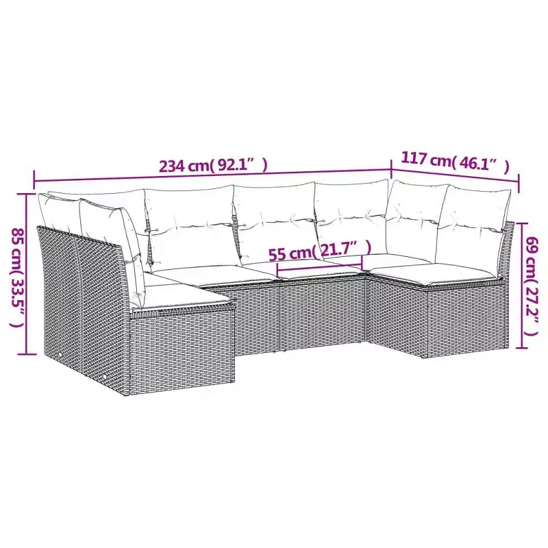 vidaXL 7 Piece Patio Sofa Set with Cushions Poly Rattan - With Table Black and Cream