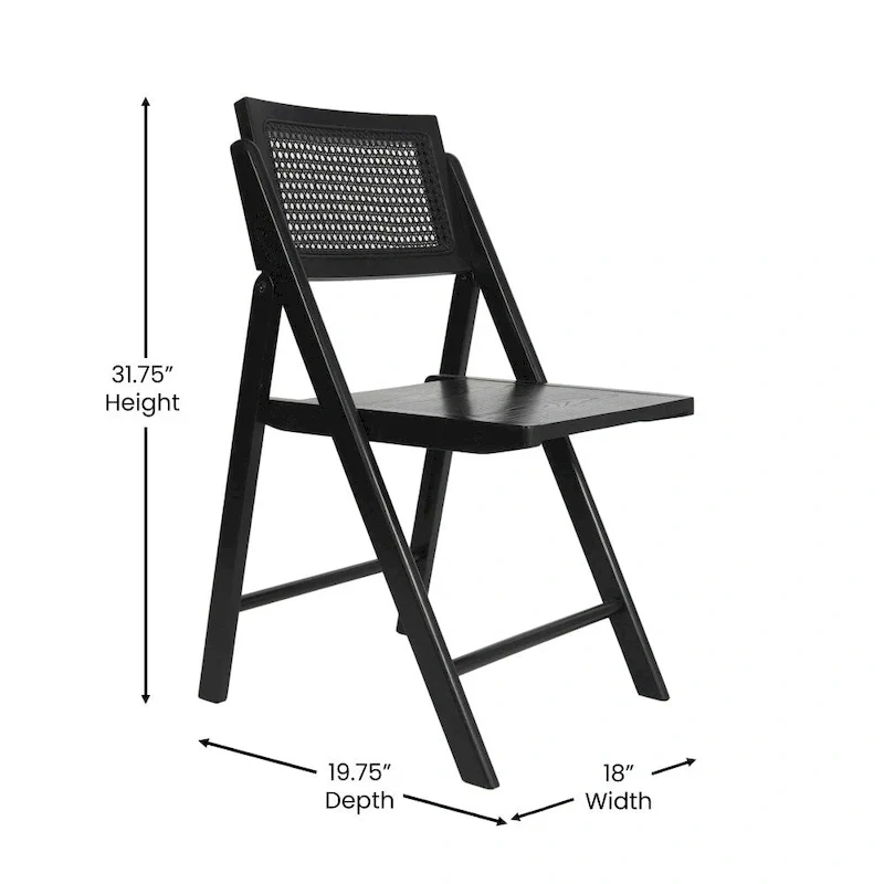 Folding Armless Cane Rattan Chairs with Breathable Woven Backrests - 2 Pack
