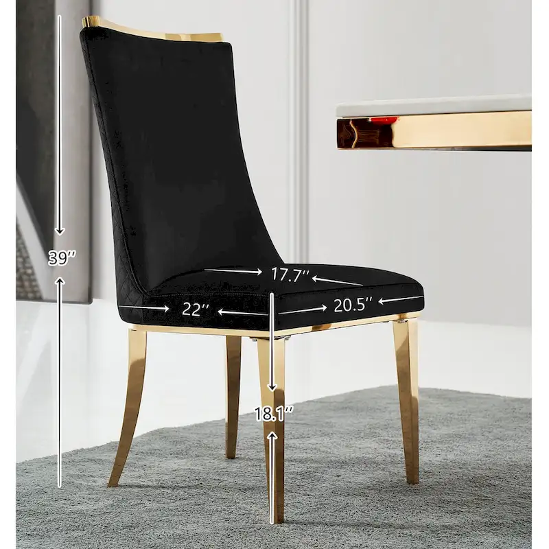 Velvet Dining Room Chairs with Reticulate Texture Back and Metal Trim Top