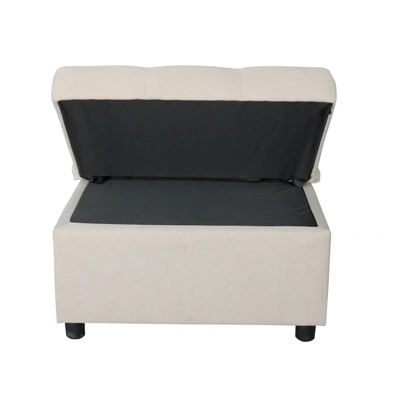 Beige Single Folding Ottoman Sofa Bed with Adjustable Back